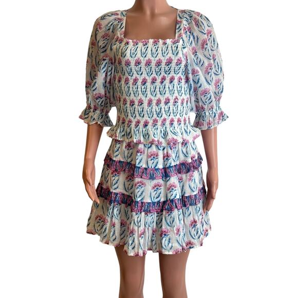 Oliphant Flirty Skirt Sz S Smocked Top Sz M Poppy Blue Pink 2 Piece Outfit - Picture 1 of 15